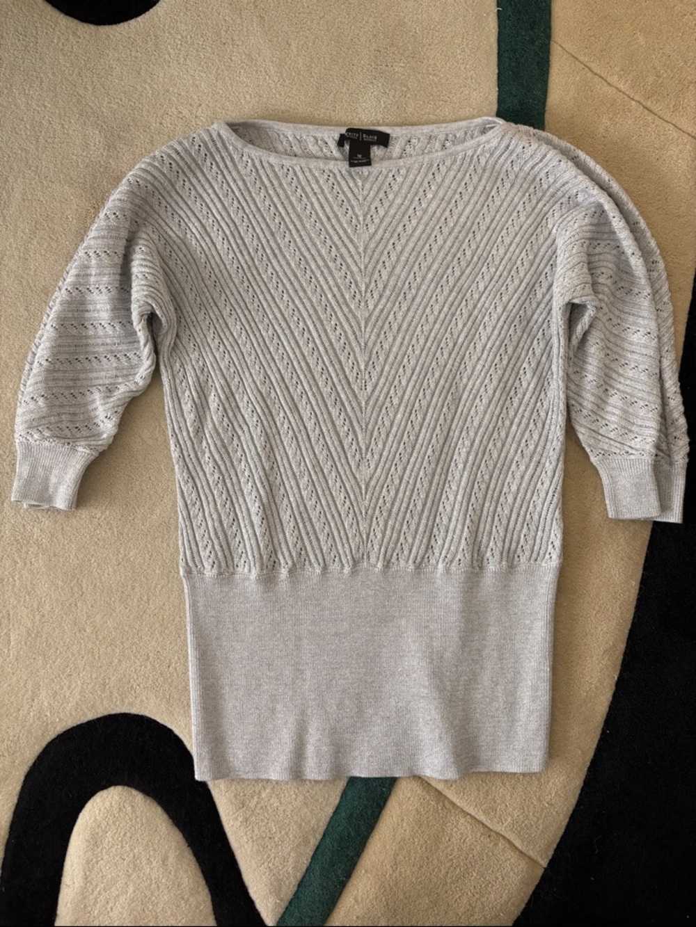 White House Black Market Light Gray Chevron-Knit Scoop Neck Sweater